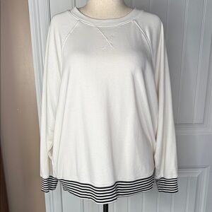 Lou & Grey White and Black Striped Hem Sweatshirt Sz Large